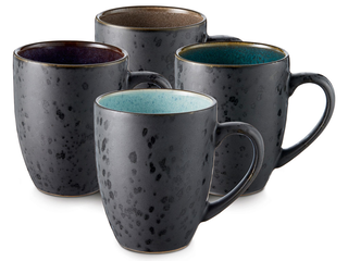 Bitz Kaffeetassen aus Steinzeug 4 Stk Set schwarz mehrfarbig